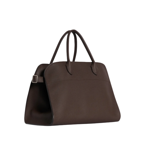 Brown leather handbag on a white background-side view