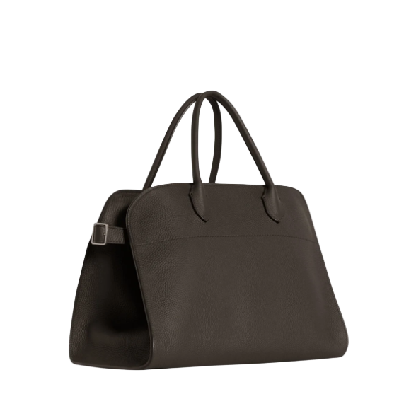 Deep grey leather handbag on a white background-side view