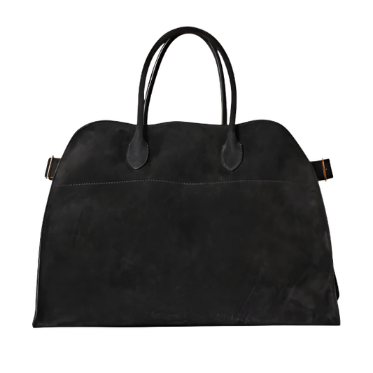 large margaux handbag-black suede purse frontview