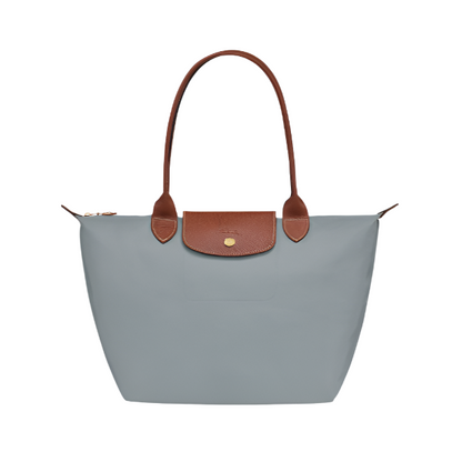 longchamp tote handbag-gray purse frontview