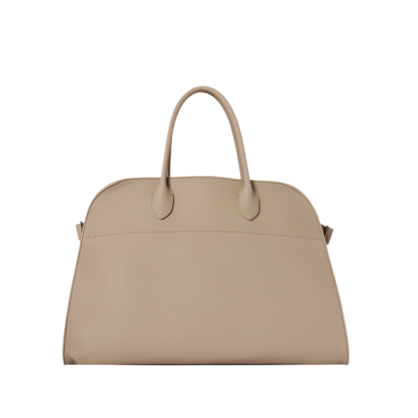 medium margaux handbag- taupe leather purse front view
