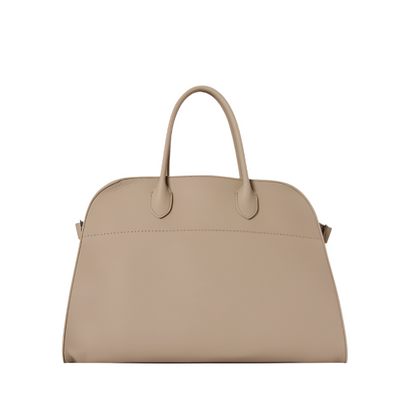 medium margaux handbag- taupe leather purse front view