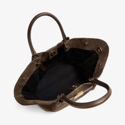 Midi Luxury Handbag - Brown Purse opened
